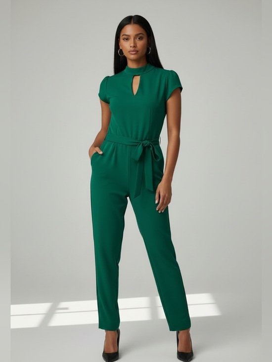 New York & Company Pants - New York & Company Green Keyhole Tie-Waist Jumpsuit
